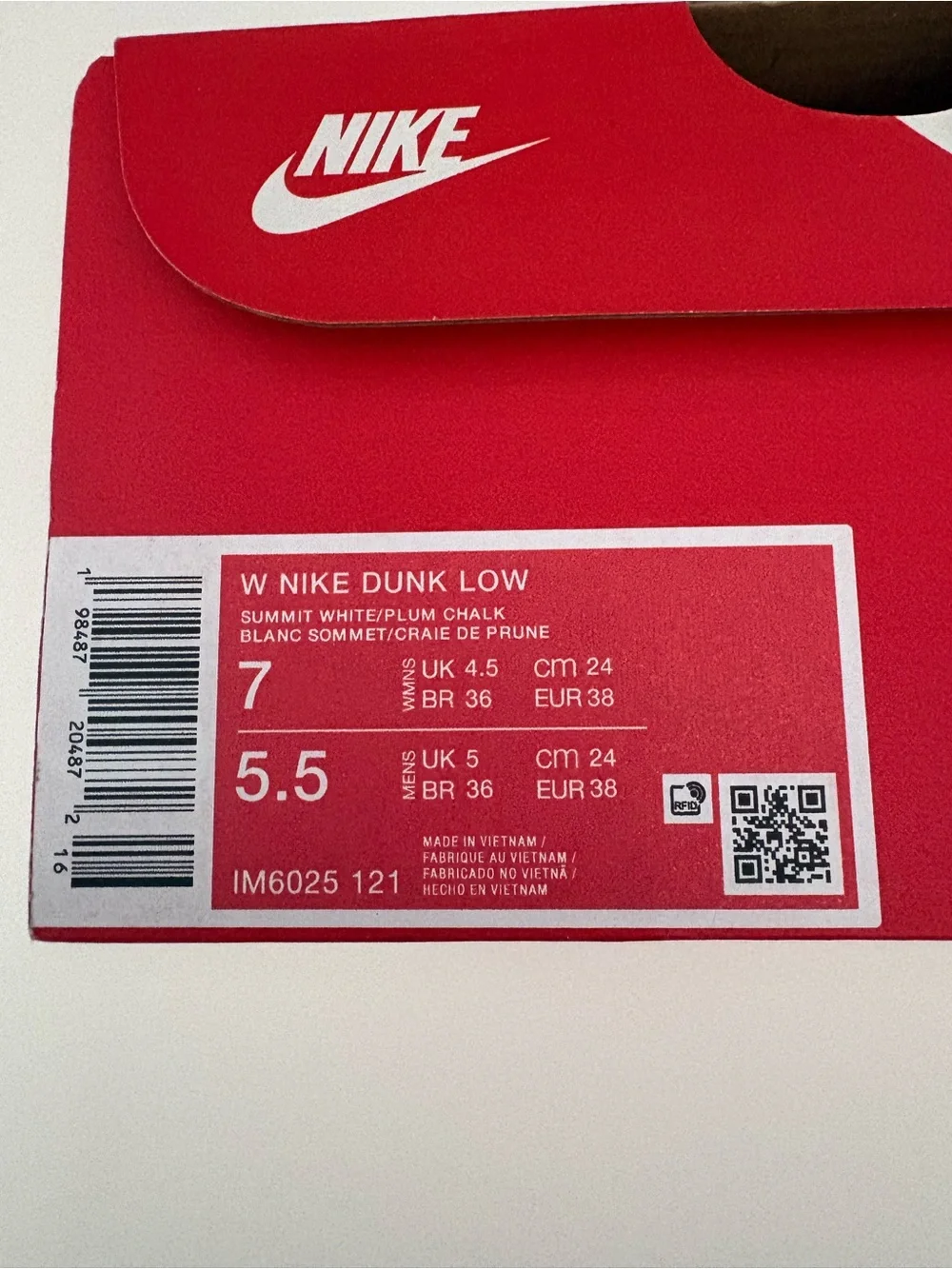 Nike Women’s Dunk Low Summit White/Plum Chalk Shoes Size 7 🔥Brand New in Box🔥 - Picture 5 of 5